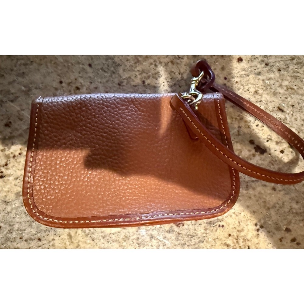 Dooney & Bourke Pebbled Leather Wristlet – Brown Snap Closure Red Lining - Picture 2 of 5